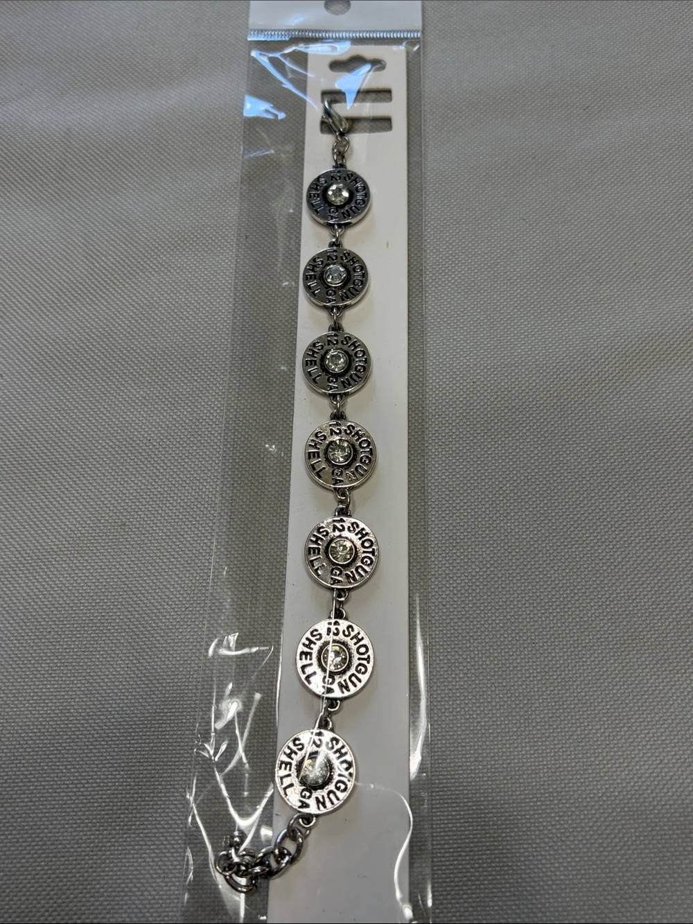 NWT Bullet Shell Rhinestone Chain Link Bracelet Silver - Picture 3 of 4